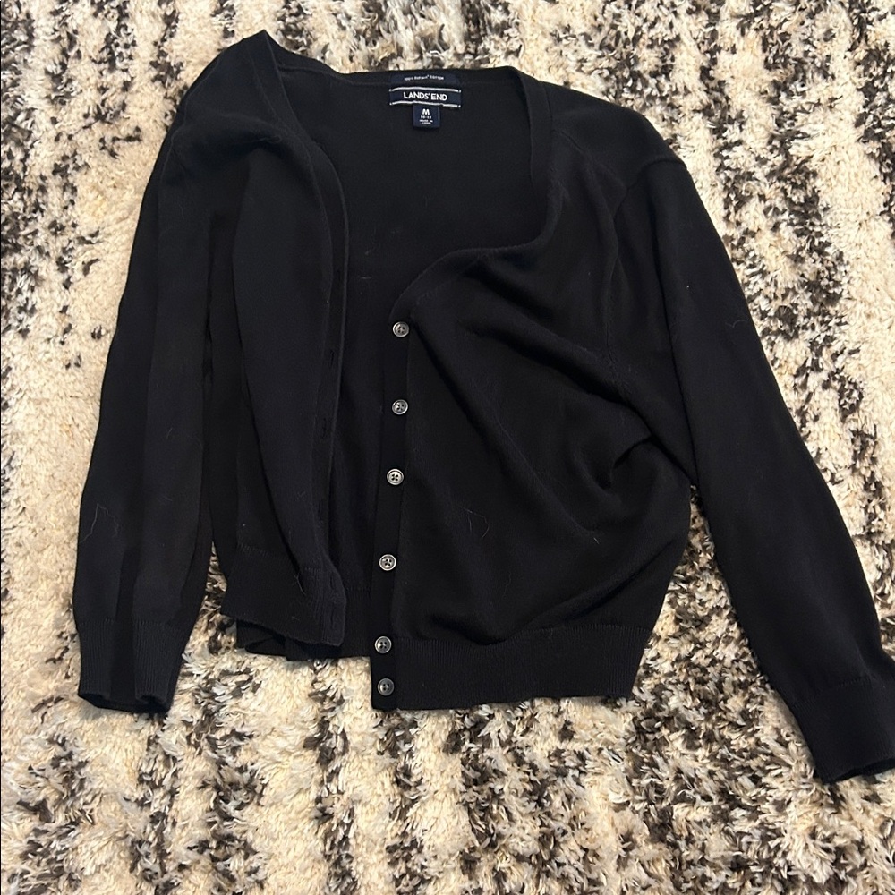 Lands' End Elegant Black Button-Up Cardigan
